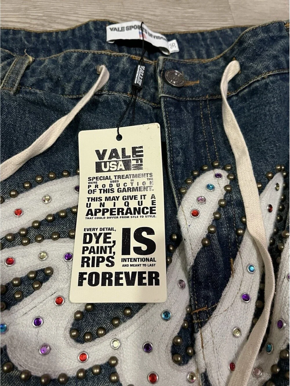 Relaxed Dark Blue Patchwork Jeans with Drawstring Waist